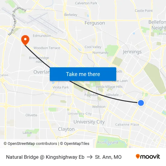 Natural Bridge @ Kingshighway Eb to St. Ann, MO map
