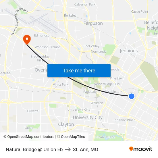 Natural Bridge @ Union Eb to St. Ann, MO map