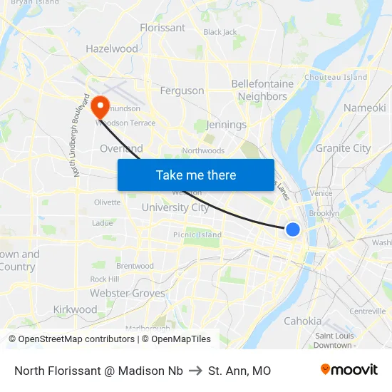 North Florissant @ Madison Nb to St. Ann, MO map