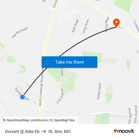 Dorsett @ Adie Eb to St. Ann, MO map