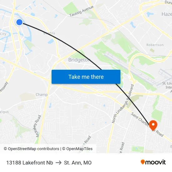 13188 Lakefront Nb to St. Ann, MO map