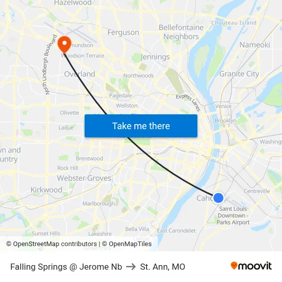 Falling Springs @ Jerome Nb to St. Ann, MO map
