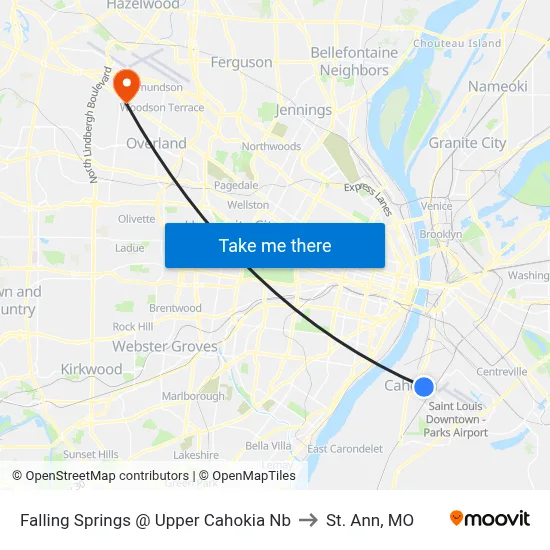 Falling Springs @ Upper Cahokia Nb to St. Ann, MO map