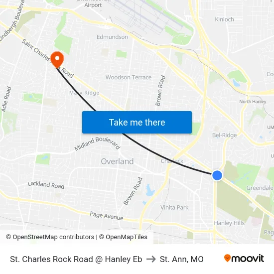 St. Charles Rock Road @ Hanley Eb to St. Ann, MO map