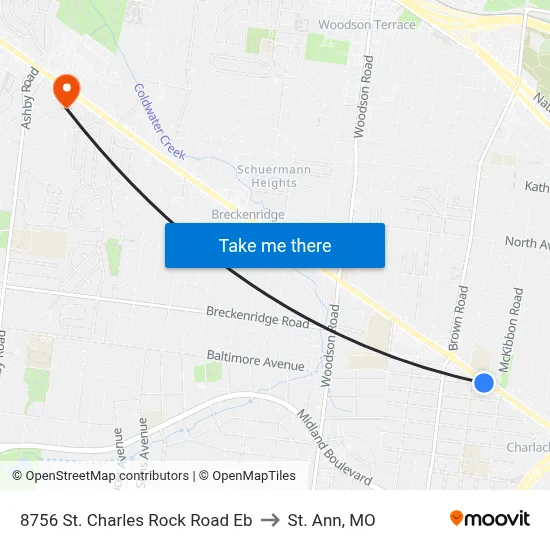 8756 St. Charles Rock Road Eb to St. Ann, MO map