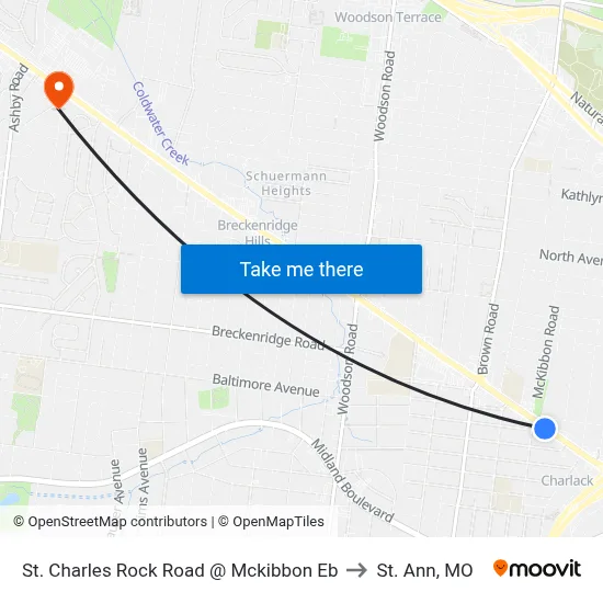 St. Charles Rock Road @ Mckibbon Eb to St. Ann, MO map