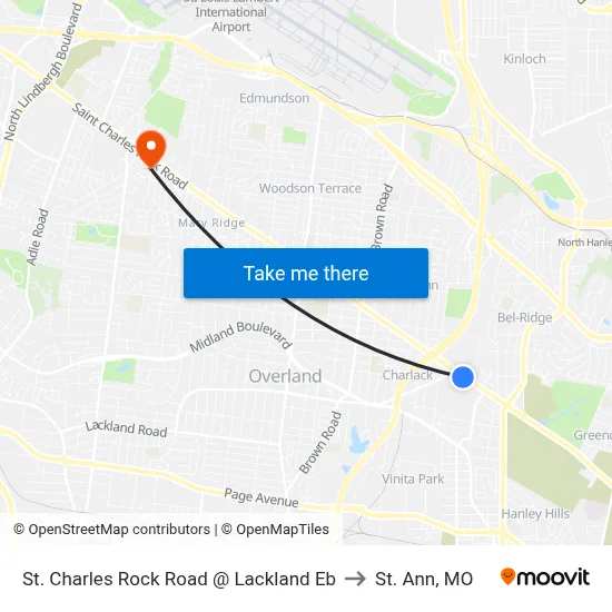 St. Charles Rock Road @ Lackland Eb to St. Ann, MO map