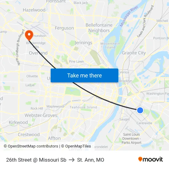 26th Street @ Missouri Sb to St. Ann, MO map
