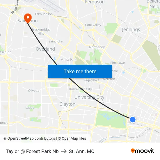 Taylor @ Forest Park Nb to St. Ann, MO map
