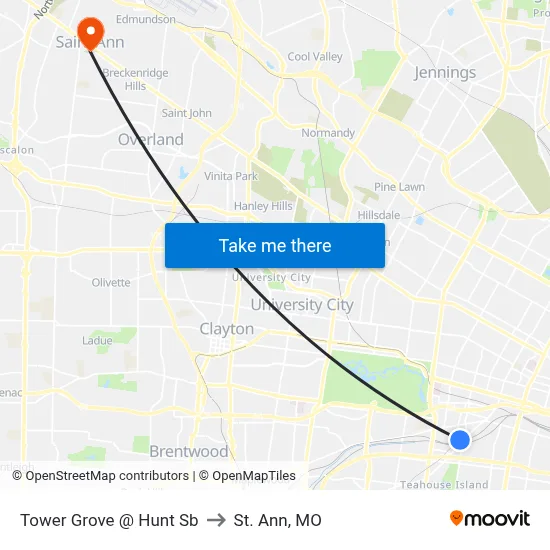 Tower Grove @ Hunt Sb to St. Ann, MO map
