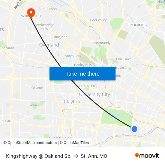 Kingshighway @ Oakland Sb to St. Ann, MO map