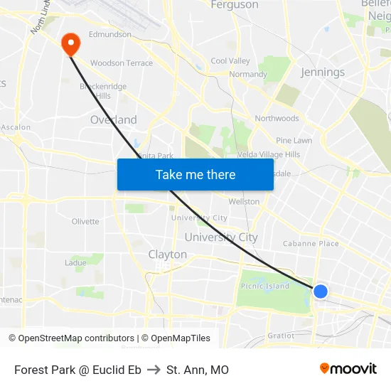 Forest Park @ Euclid Eb to St. Ann, MO map