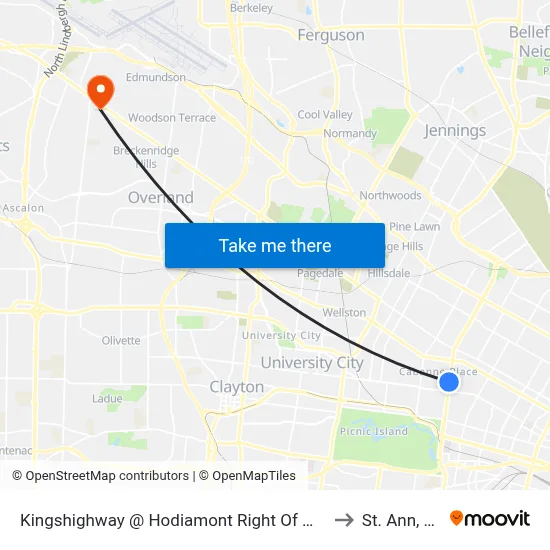 Kingshighway @ Hodiamont Right Of Way Sb to St. Ann, MO map