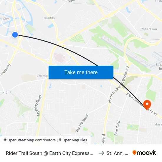 Rider Trail South @ Earth City Expressway Eb to St. Ann, MO map