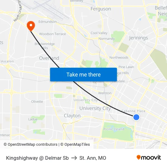 Kingshighway @ Delmar Sb to St. Ann, MO map