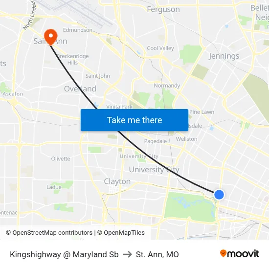 Kingshighway @ Maryland Sb to St. Ann, MO map