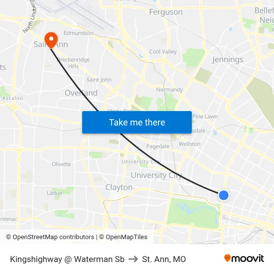Kingshighway @ Waterman Sb to St. Ann, MO map