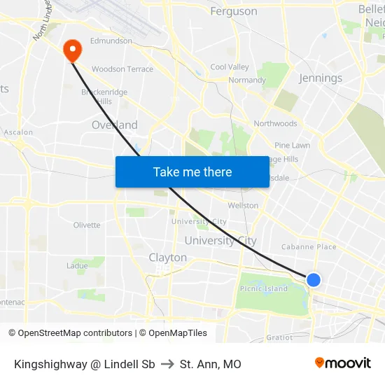 Kingshighway @ Lindell Sb to St. Ann, MO map