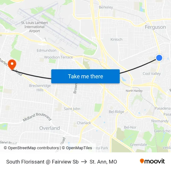 South Florissant @ Fairview Sb to St. Ann, MO map