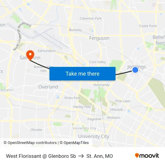 West Florissant @ Glenboro Sb to St. Ann, MO map