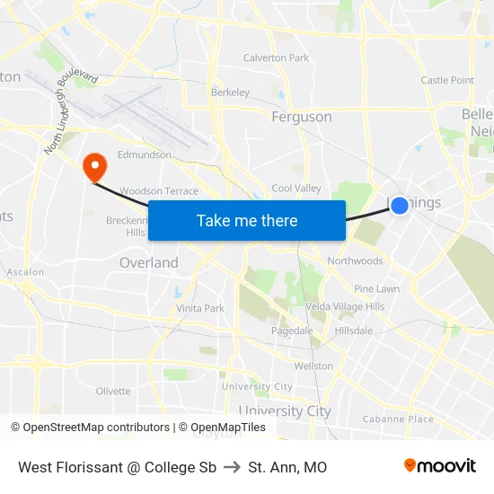 West Florissant @ College Sb to St. Ann, MO map