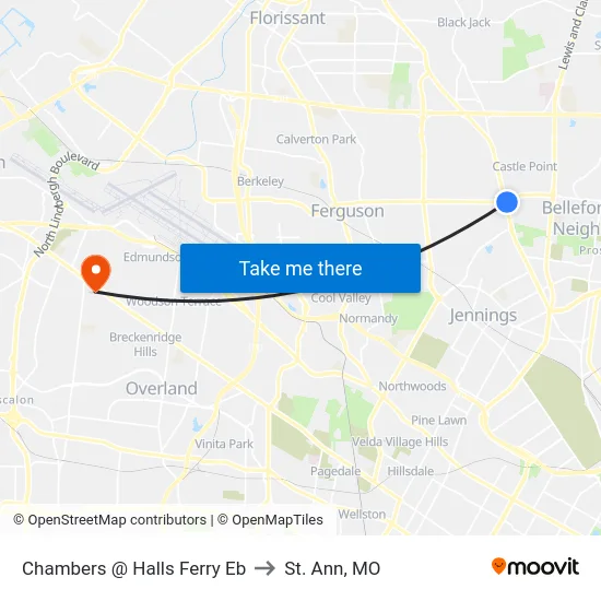 Chambers @ Halls Ferry Eb to St. Ann, MO map
