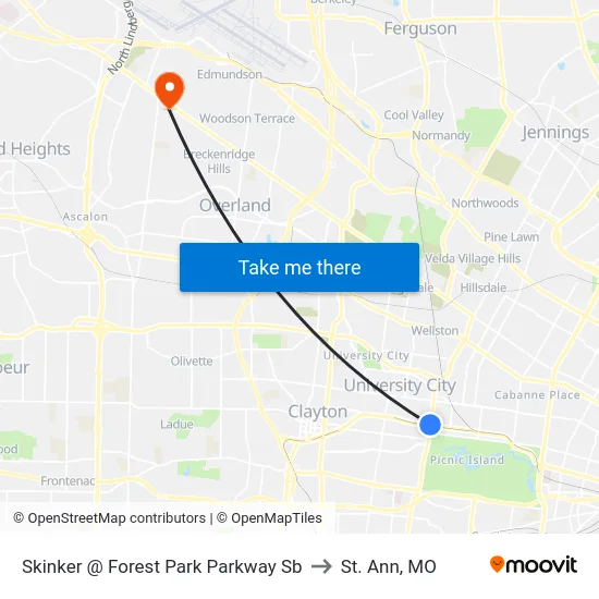 Skinker @ Forest Park Parkway Sb to St. Ann, MO map