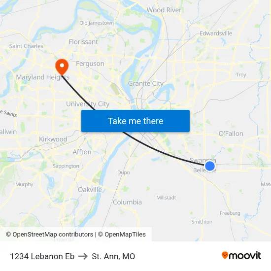 1234 Lebanon Eb to St. Ann, MO map
