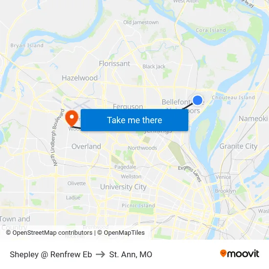 Shepley @ Renfrew Eb to St. Ann, MO map
