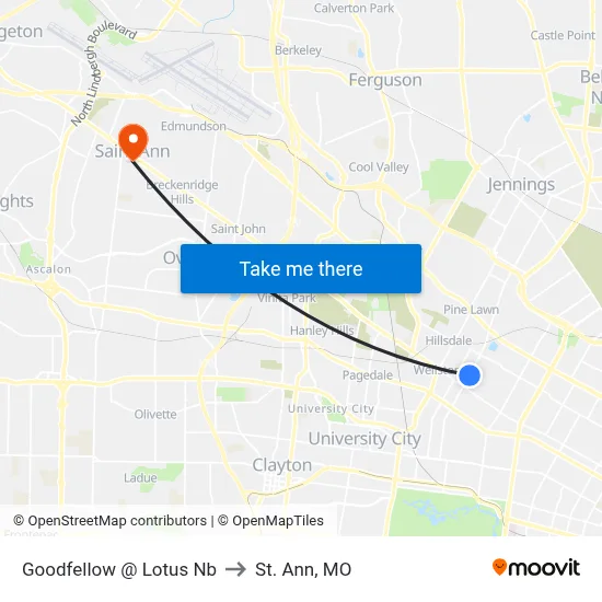 Goodfellow @ Lotus Nb to St. Ann, MO map