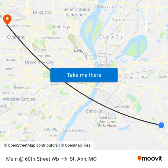 Main @ 60th Street Wb to St. Ann, MO map