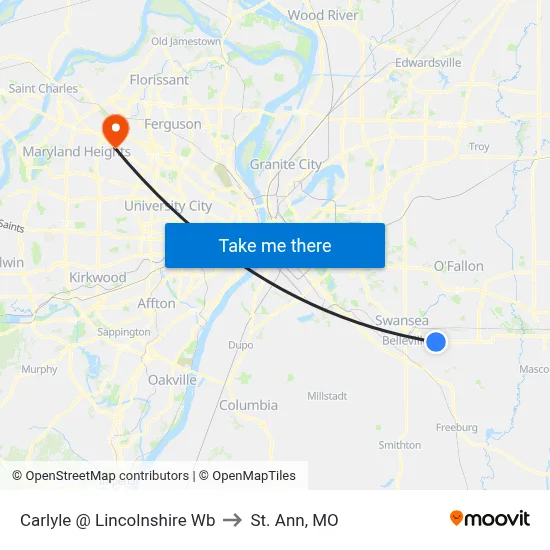 Carlyle @ Lincolnshire Wb to St. Ann, MO map