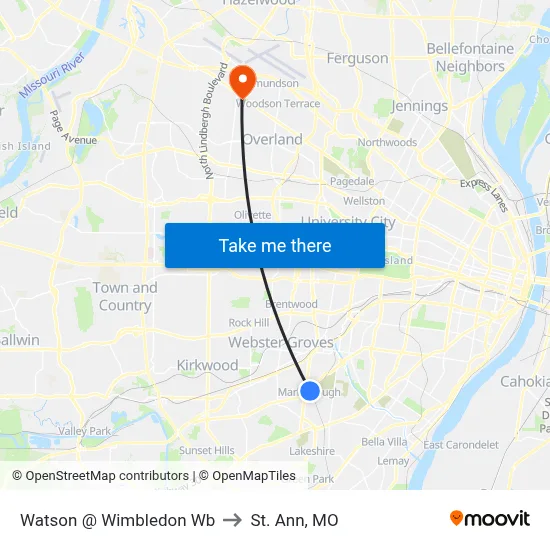 Watson @ Wimbledon Wb to St. Ann, MO map