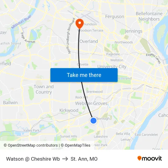 Watson @ Cheshire Wb to St. Ann, MO map