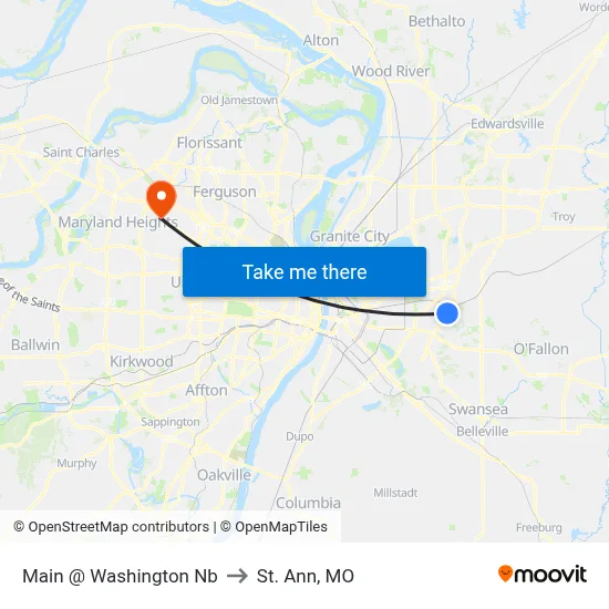 Main @ Washington Nb to St. Ann, MO map