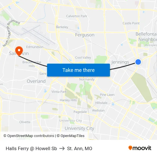 Halls Ferry @ Howell Sb to St. Ann, MO map