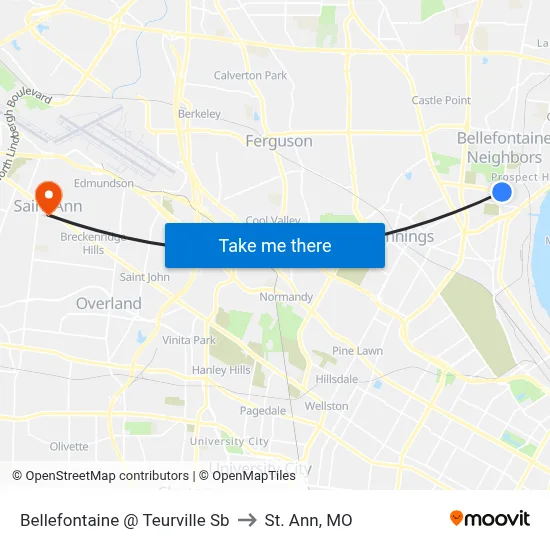 Bellefontaine @ Teurville Sb to St. Ann, MO map
