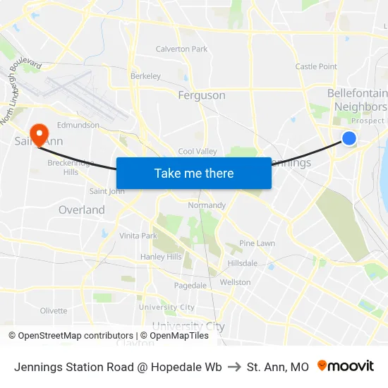 Jennings Station Road @ Hopedale Wb to St. Ann, MO map