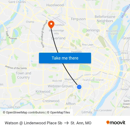 Watson @ Lindenwood Place Sb to St. Ann, MO map