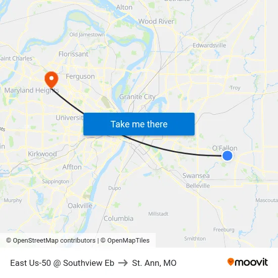 East Us-50 @ Southview Eb to St. Ann, MO map