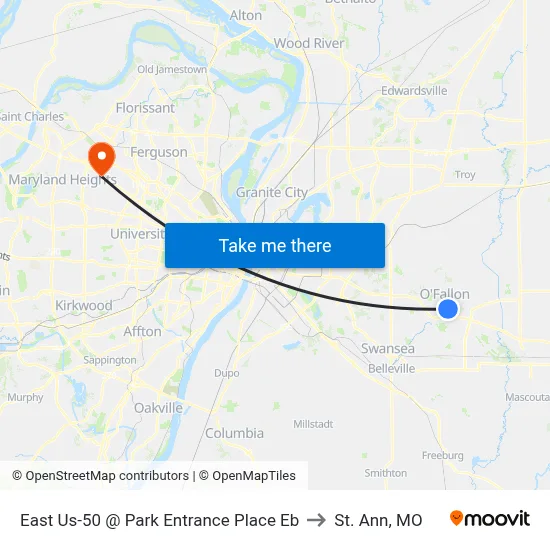East Us-50 @ Park Entrance Place Eb to St. Ann, MO map