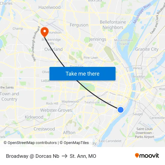 Broadway @ Dorcas Nb to St. Ann, MO map