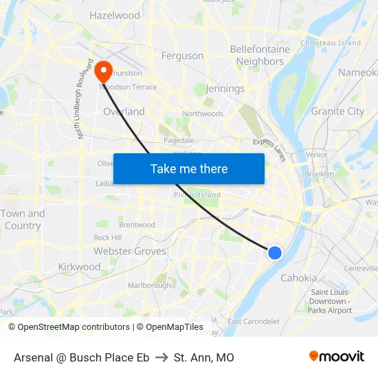 Arsenal @ Busch Place Eb to St. Ann, MO map