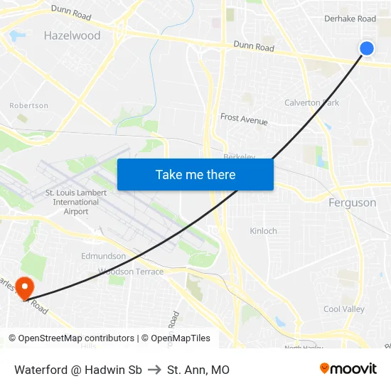 Waterford @ Hadwin Sb to St. Ann, MO map