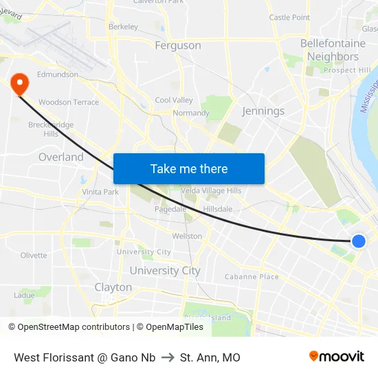 West Florissant @ Gano Nb to St. Ann, MO map
