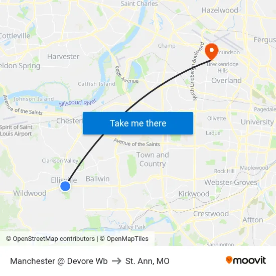 Manchester @ Devore Wb to St. Ann, MO map