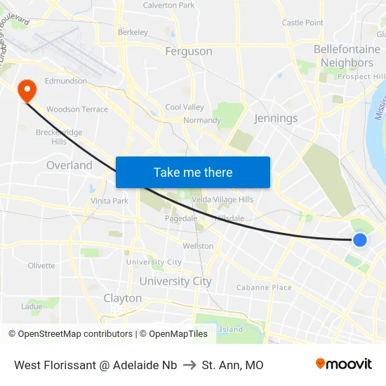 West Florissant @ Adelaide Nb to St. Ann, MO map