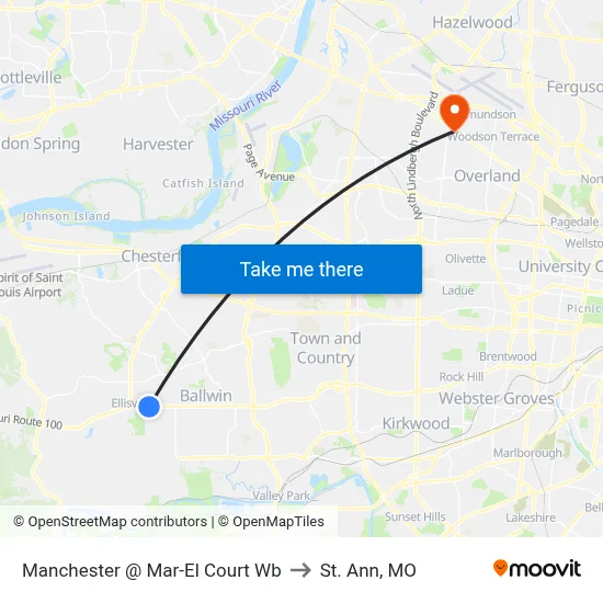 Manchester @ Mar-El Court Wb to St. Ann, MO map