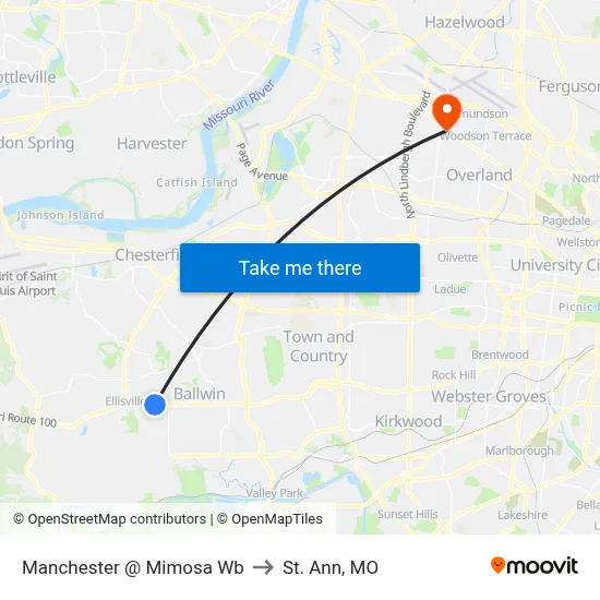 Manchester @ Mimosa Wb to St. Ann, MO map