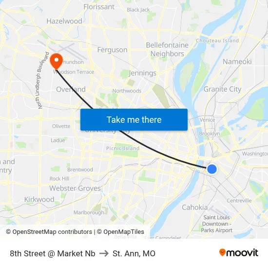 8th Street @ Market Nb to St. Ann, MO map